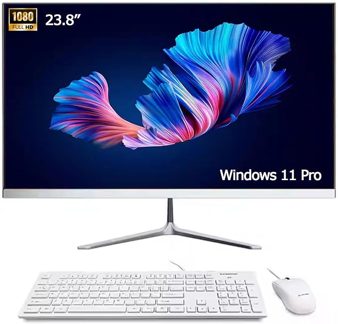 23.8-inch Full HD monitor with Windows 11 Pro, keyboard and mouse included, colourful abstract display